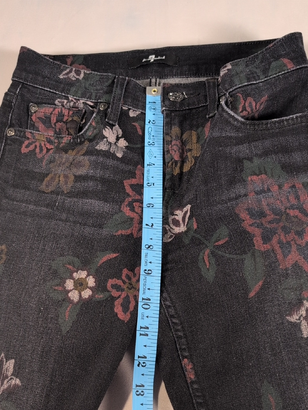 7 for All Mankind Roxanne Black Floral Skinny Ankle Jeans Size 25 - Picture 7 of 12